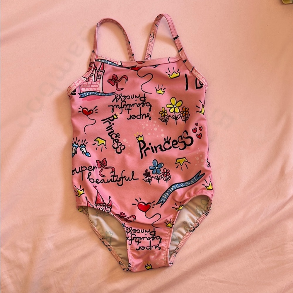 Pink One Piece Swim with Princess Theme